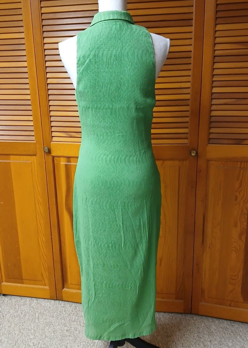 Camila Coelho Monica Crinkled Green Sleeveless Midi Shirt Dress Size Medium - Picture 9 of 12